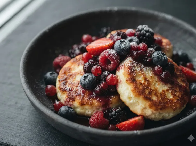 Cottage cheese pancakes with berries